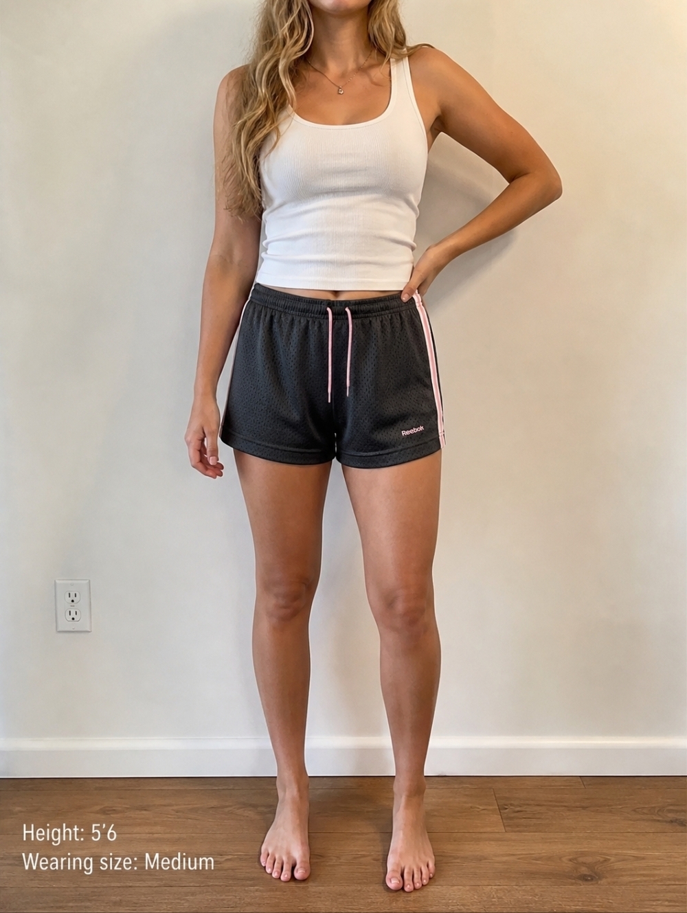 Reebok Women's Active Running Shorts Gray Pink Stripe Drawstring Size Small